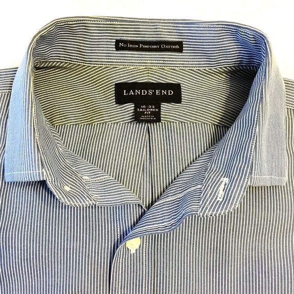 Lands End Mens Dress Shirt Tailored Fit Blue Sz 16 - Picture 7 of 8